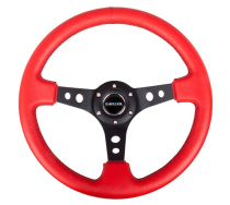NRG Röd Sportratt Läder med Svart Centrum 350mm (3'' Djup)